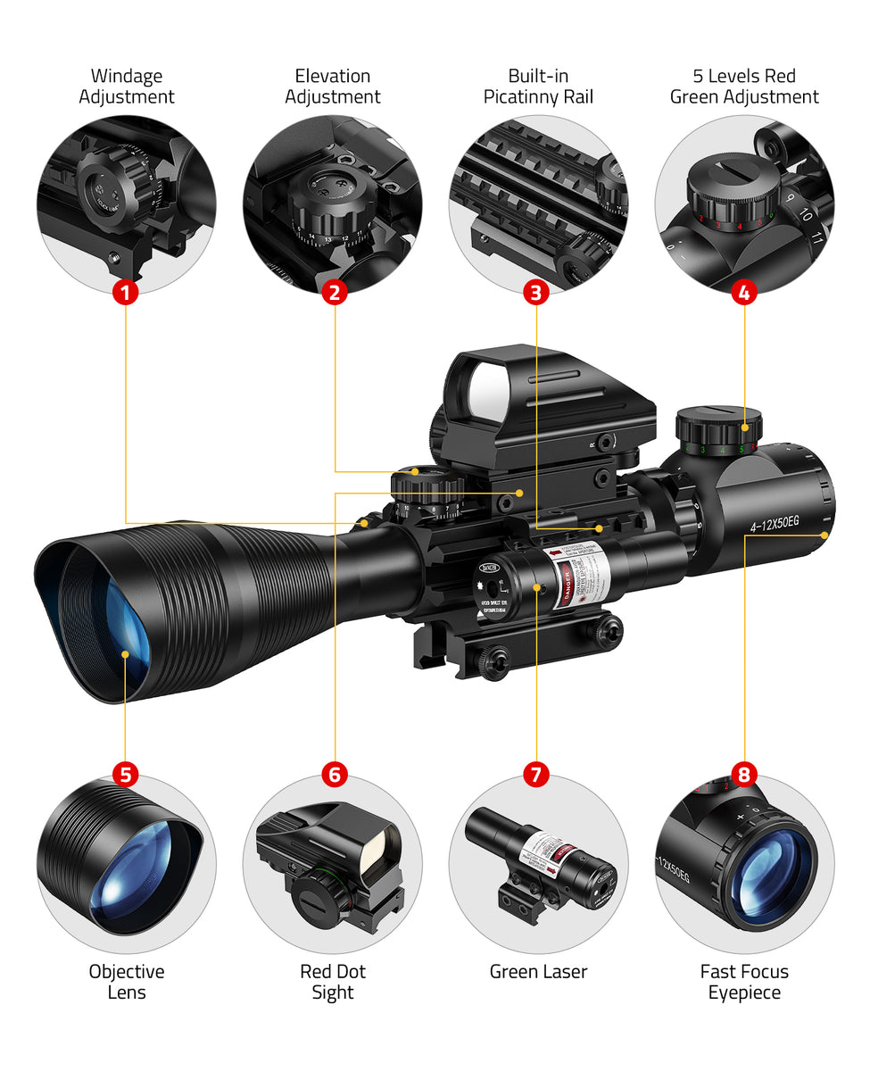 EZshoot Riflescope Combo 4-12x50EG Illuminated Optics