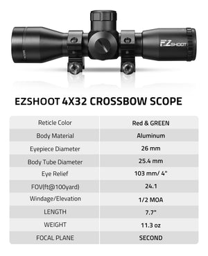 EZSHOOT 4X32 crossbow scope with specifications