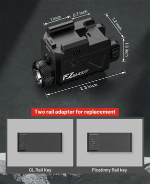 EZshoot 800 Lumens Laser Light Combo for Pistol Gun Light with Slidable Rail