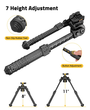 7 height adjustment non-sliprubberfeet – EZshoot Bipod Quick Release