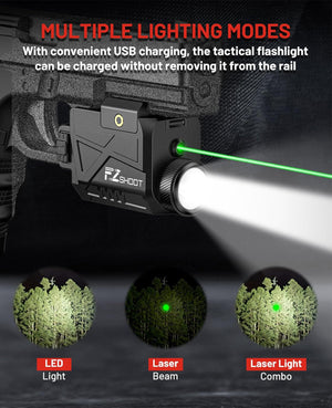 EZshoot 800 Lumens Laser Light Combo for Pistol Gun Light with Slidable Rail