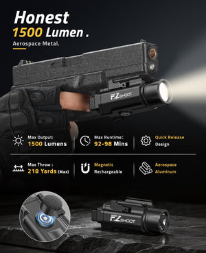 1500 REAL LUMENS -EZSHOOT 1500 Lumens Pistol Flashlight Magnetic Rechargeable