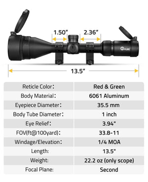 EZSHOOT 2.5-10x50 AO Rifle Scope with specifications