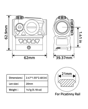 Dimensions:	2 . 4 7 *1 . 5 5 * 2 . 4 8 ( i n )