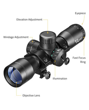 EZSHOOT 4x32 Crossbow Scope with labeled parts 