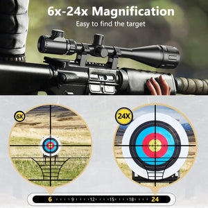Parallax Free View-EZSHOOT FoxSpook 6-24x50 AO Red & Green Illuminated Scope