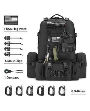 EZSHOOT 60L Outdoor Backpack, Molle Bag for Hiking with accessories 