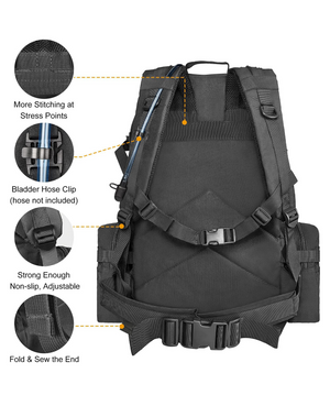 EZSHOOT 60L Outdoor Backpack, Molle Bag for Hiking with detailed features 