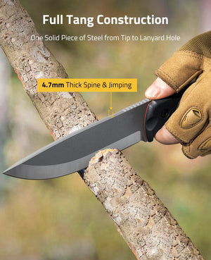 Full Tang Construction-EZSHOOT Fixed Blade Knife with Sheath 5.1" D2 Steel Full Tang