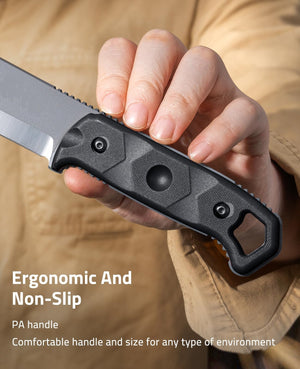 Ergonomic And Non-Slip-EZSHOOT Fixed Blade Knife with Sheath 5.1" D2 Steel Full Tang