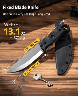 Fixed Blade Knife-EZSHOOT Fixed Blade Knife with Sheath 5.1" D2 Steel Full Tang