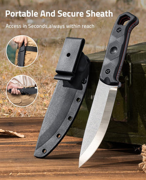 Portable And Secure Sheath-EZSHOOT Fixed Blade Knife with Sheath 5.1" D2 Steel Full Tang