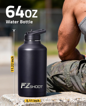 64oz Water BottleEZSHOOT Half Gallon Water Bottle with Straw Stainless Steel