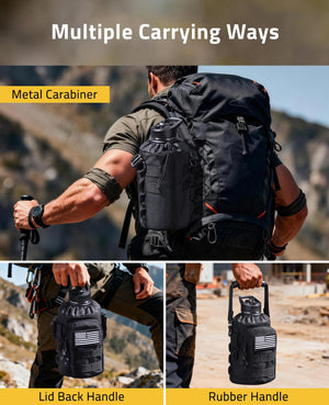 Multiple Carrying Ways-EZSHOOT Half Gallon Water Bottle with Straw Stainless Steel