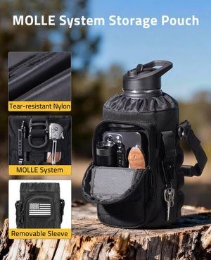 MOLLE System Storage Pouch-EZSHOOT Half Gallon Water Bottle with Straw Stainless Steel