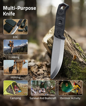 Multi-Purpose Knife-EZSHOOT Fixed Blade Knife with Sheath 5.1" D2 Steel Full Tang