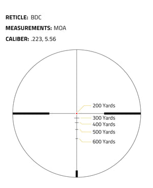 Sight reticle with measurements and caliber-EZSHOOT LPVO 30mm Cantilever Mount Illum BDC .223/.308