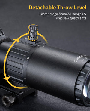 EZSHOOT rifle scope with detachable throw level feature