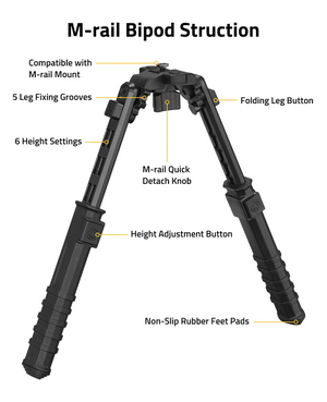 EZshoot M-Rail Rifle Bipod with m-rail bipod struction compatible with m-rail mount