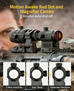 EZshoot Motion Awake Red Dot Sight with 3x Magnifier Combo, 3 Mins Auto Sleep & Vibration Wake Up Function