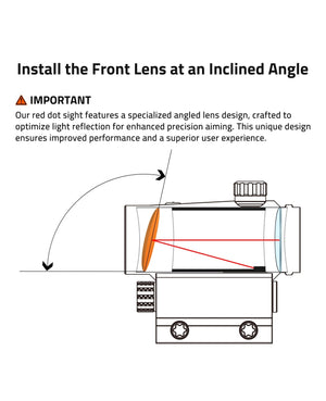 EZshoot red dot sight with inclined front lens design, optimized light reflection for precise aiming