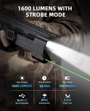 EZshoot 1600 Lumens Tactical Flashlight with Strobe Mode - Rechargeable Light with IPX6 Waterproof