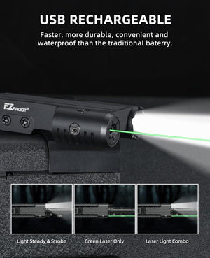 Three Mode of EZshoot Green Laser Flashlight Combo Compatible with Picatinny Rail