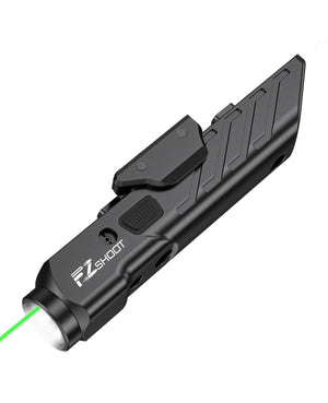 EZshoot tactical laser light combo for AR-15 rifle, featuring a green laser beam.