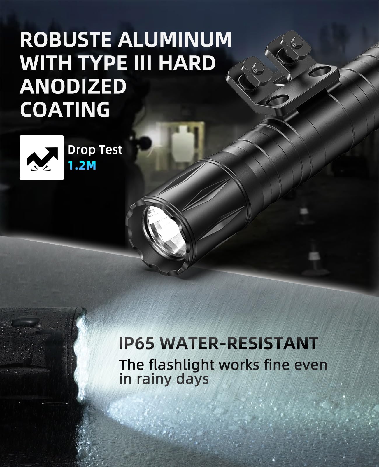 EZshoot 1800 Lumens Tactical Rifle Flashlight with Pressure Switch