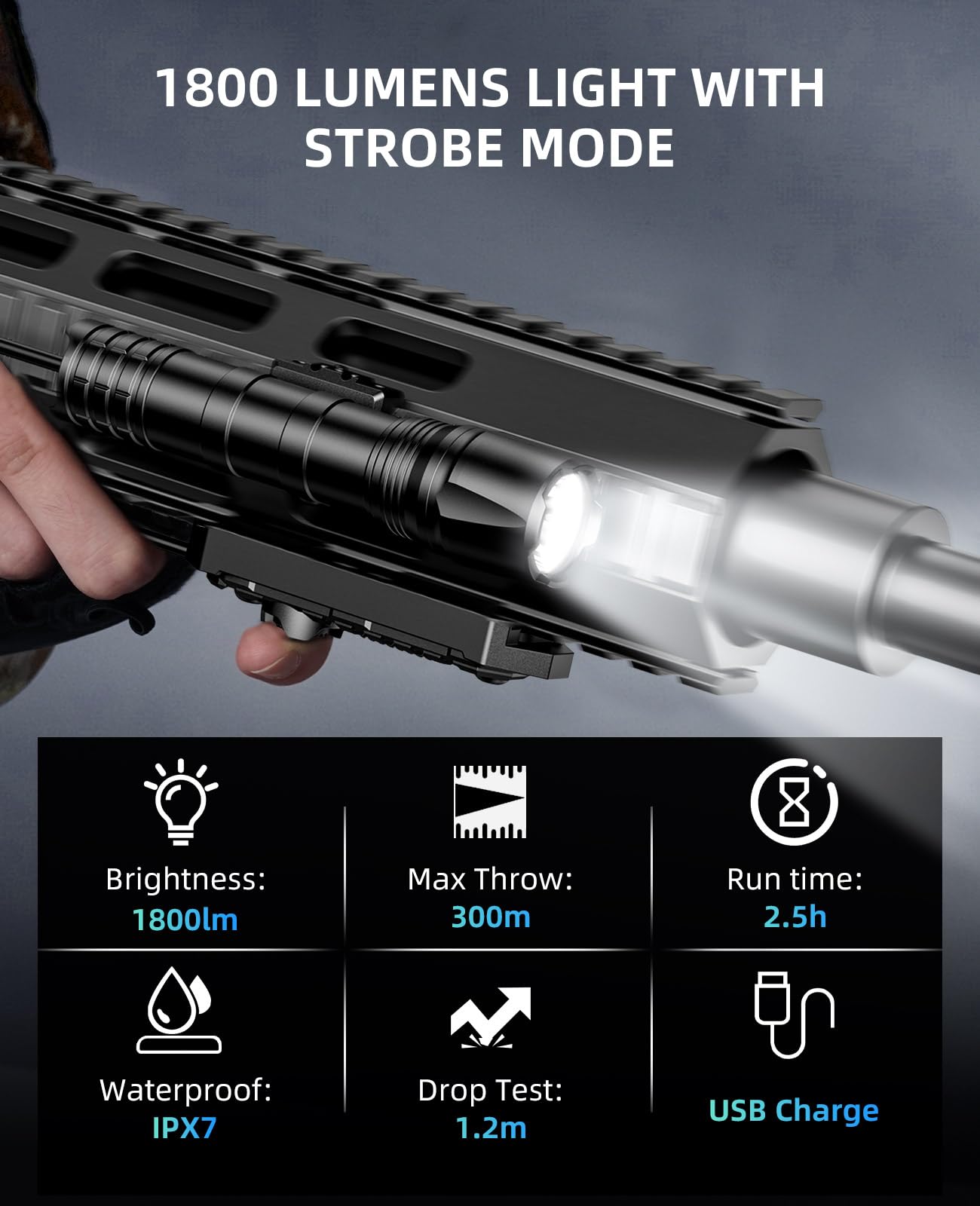 EZshoot 1800 Lumens Tactical Rifle Light with Remote Pressure Switch