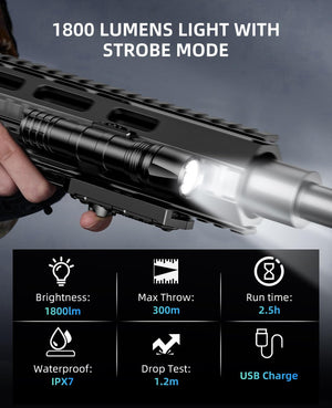 EZshoot 1800 Lumens Flashlight with Strobe Mode for AR Rifles