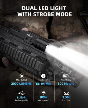 EZshoot Best Picatinny Flashlight - Dual LED Light with Strobe Mode