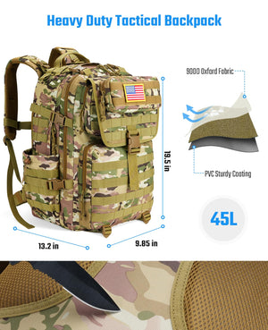 EZshoot 45L Tactical Backpack Heavy Duty Military Backpack for Men