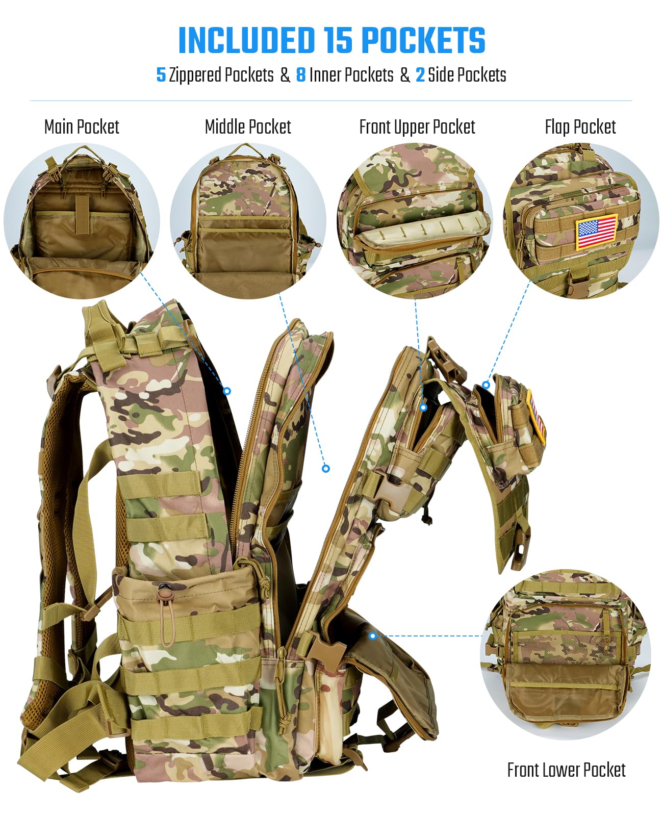 EZshoot 45L Tactical Backpack Heavy Duty Military Backpack for Men