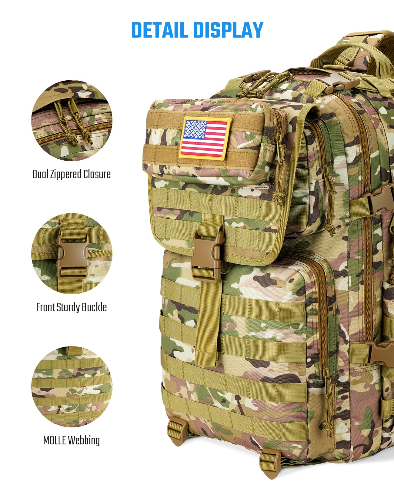 EZshoot 45L Tactical Backpack Heavy Duty Military Backpack for Men