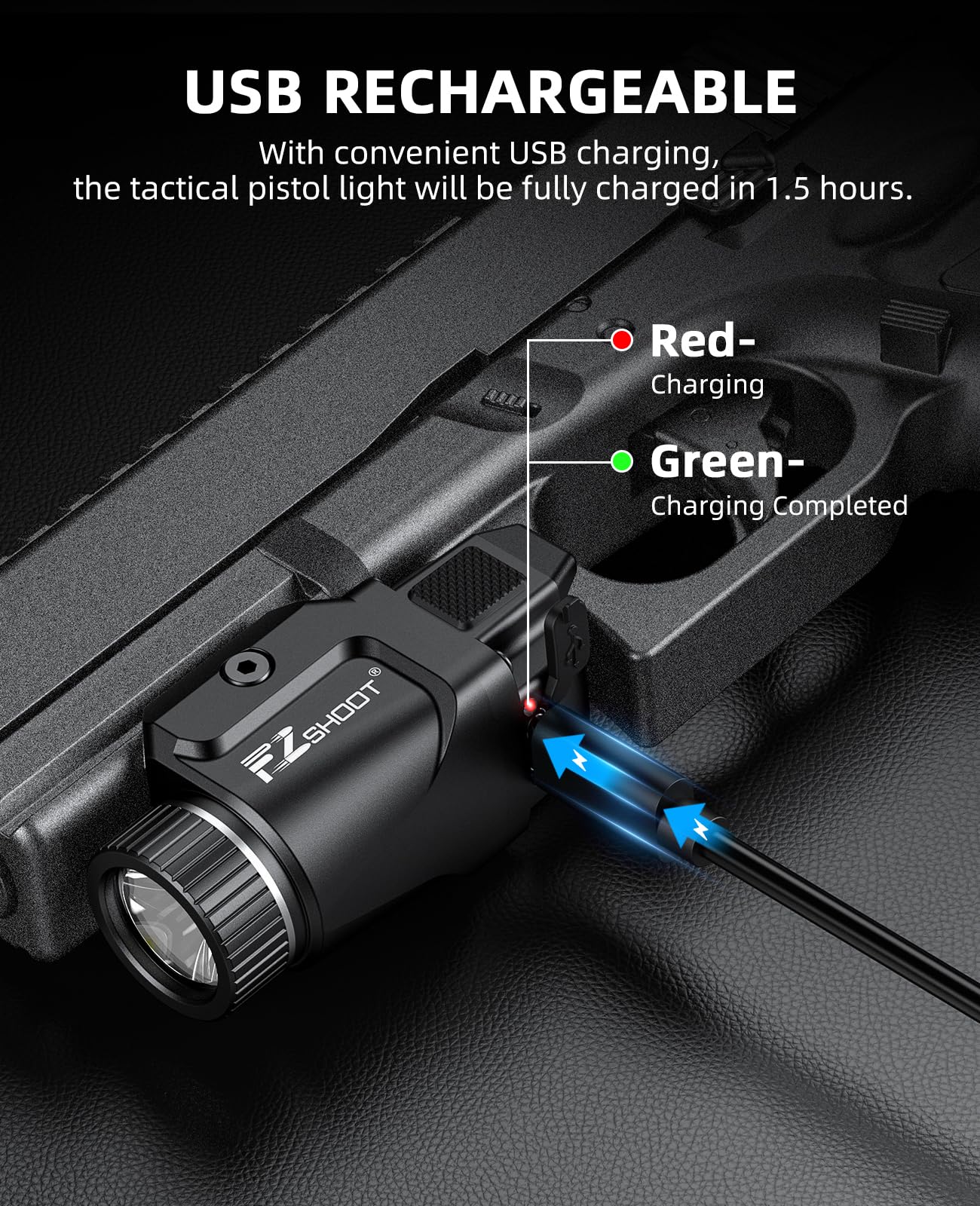 best usb rechargeable tactical flashlight EZshoot 500 Lumens Pistol Light with USB Rechargeable