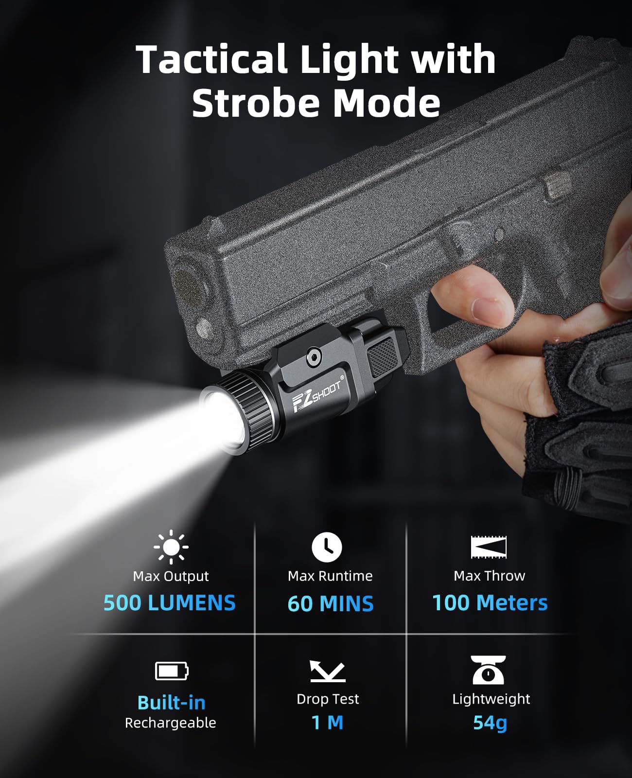 EZshoot 500 Lumens Pistol Light with USB Rechargeable