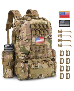 EZshoot 60L Large Tactical Backpack for Men with Water Bottle Holder