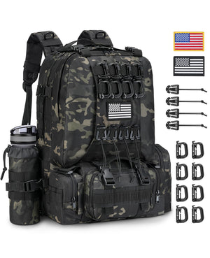 EZshoot 60L Large Tactical Backpack for Men with Water Bottle Holder