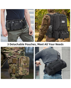 EZshoot 60L Large Tactical Backpack for Men with Water Bottle Holder