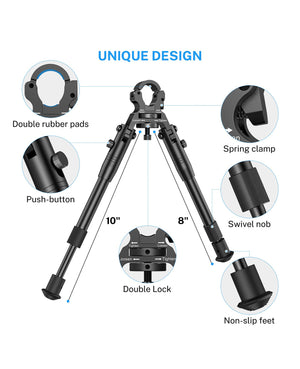 EZshoot 8-10 Inches Double Stable Design Clamp-on Bipod for shoulder-mount