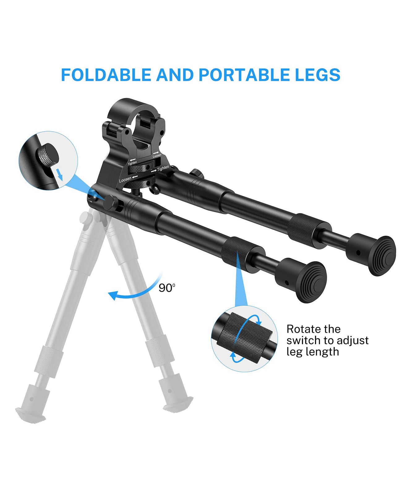 EZshoot 8"-10" Double Stable Design Clamp-on Bipod for Rifle
