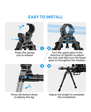 EZshoot 8-10 Inches Double Stable Design Clamp-on Bipod for shoulder-mount