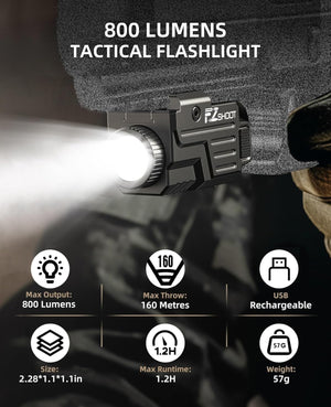 EZshoot 800 Lumens Pistol Flashlight - Rechargeable Light with Long Battery Life