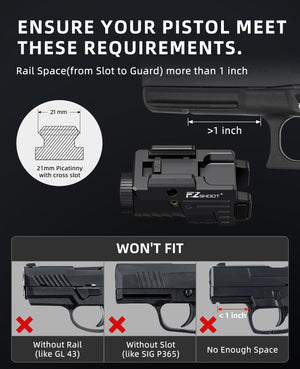 EZshoot Picatinny Light Laser Combo for Pistol - Rail Space is More Than 1 Inch