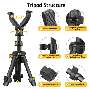 structure of ezshoot stable tripod for rifle hunting with height adjustment quick release