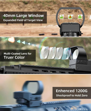 EZshoot Red Dot Sight for Hunting with 40mm Large Window, Multi-coated Lens for Truer Color and Enhenced 1200G