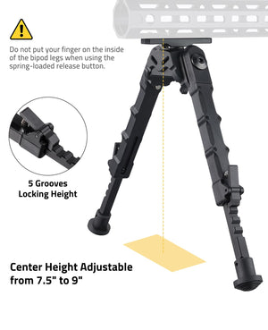 The Center Height of the EZshoot Stable Bipods can be Adjustable from 7.5 to 9 Inches