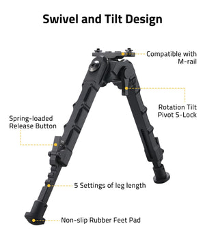 The Swivel and Tilt Design of the EZshoot bipods - Compatible with M-rail for Rifles