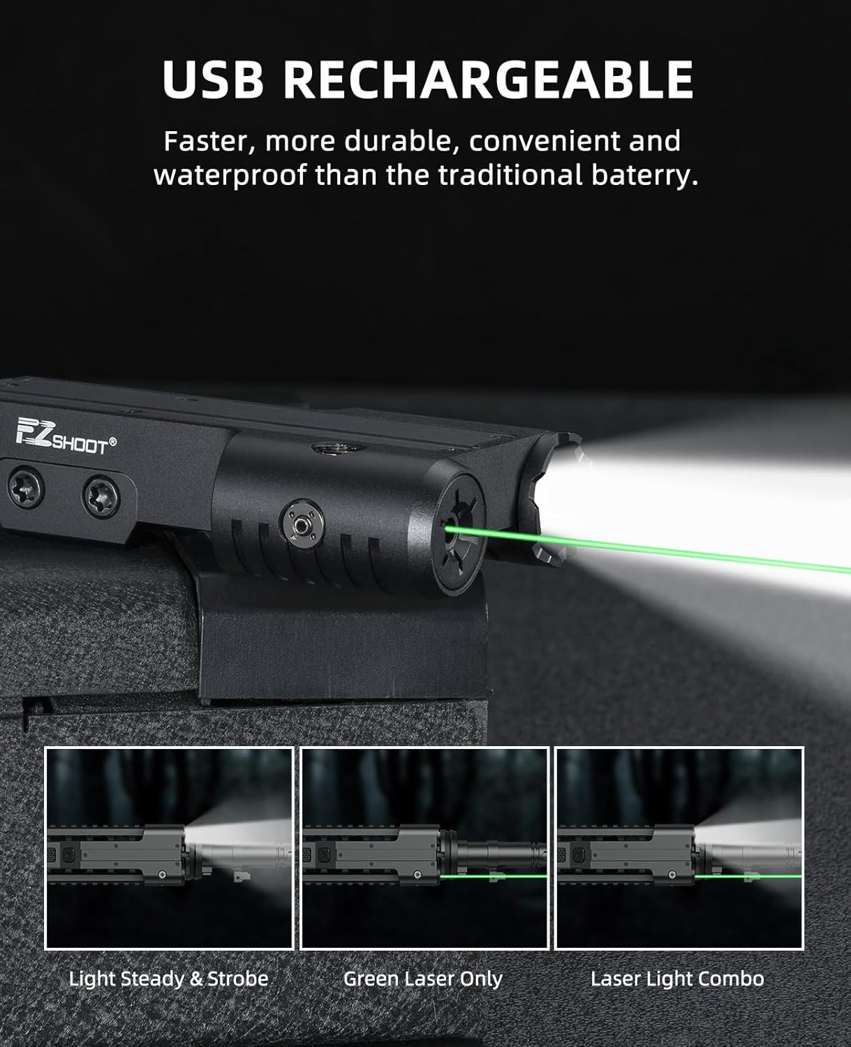 EZshoot 1600 Lumen Rifle Light Laser Combo with USB Rechargeable